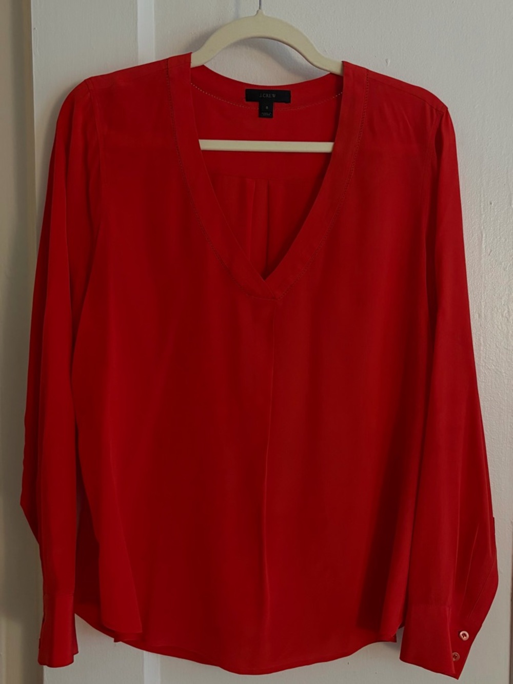 J. Crew ❤️ 100% SILK Red Crimson V-Neck Long Sleeve Blouse (Work Blouse)